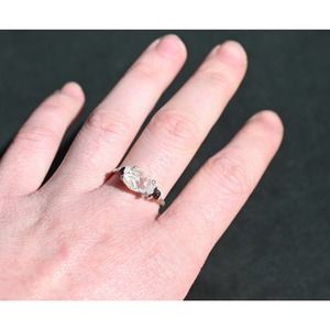 3 Stone Raw Diamond and Garnet Handmade Engagement Ring Rough Natural